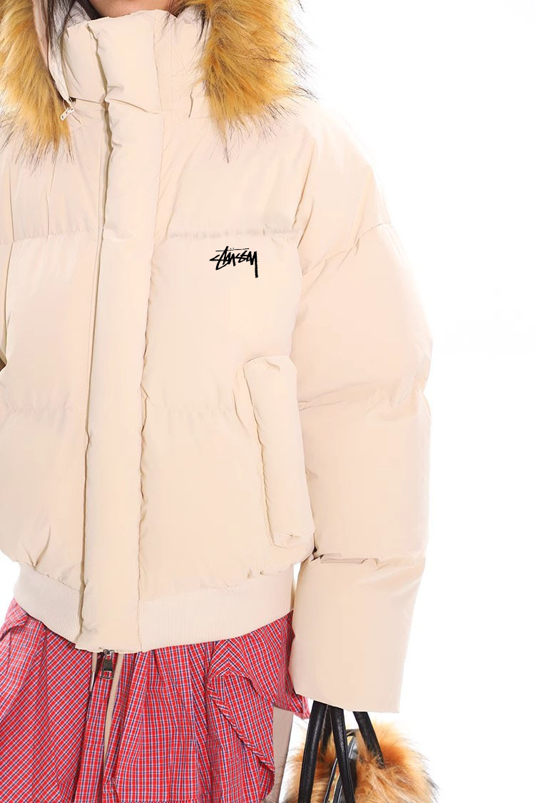 【STUSSY】2025 new detachable fur collar cotton jacket