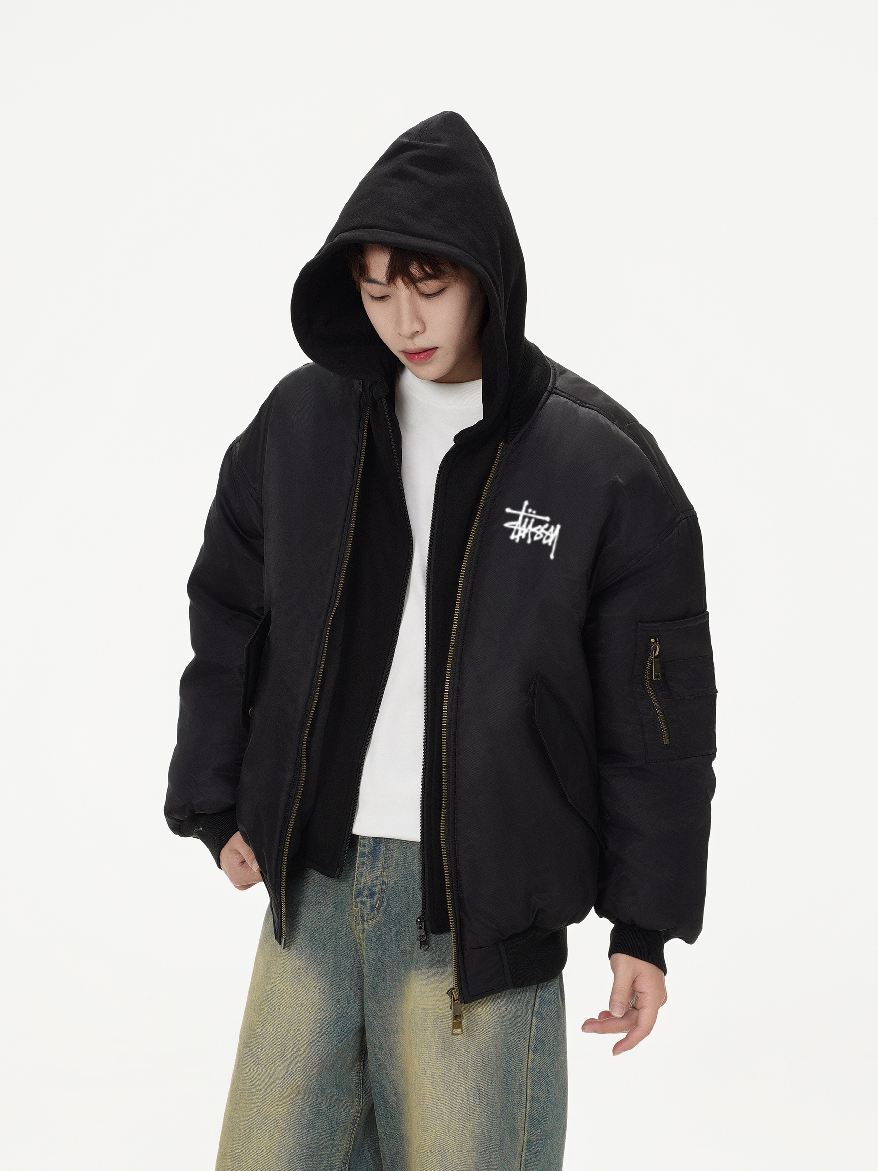 【STUSSY】フード付きダブルレイヤージャケット