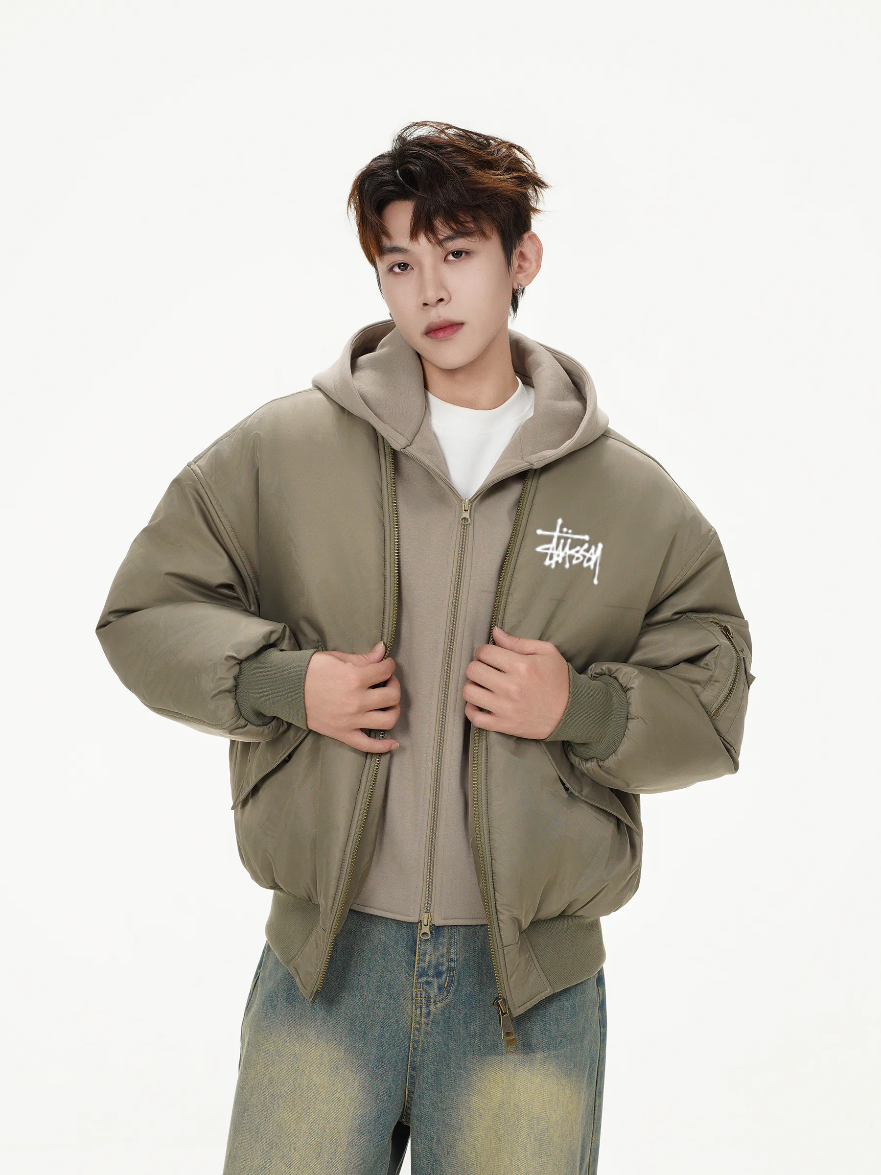 【STUSSY】フード付きダブルレイヤージャケット