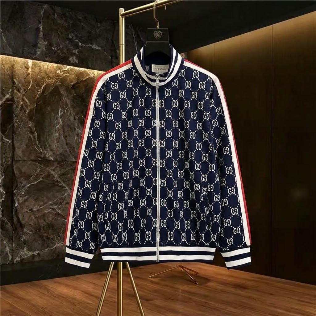 『S-3XL』ストリートブランド 総柄 ジャカード テープデザイン メンズ レディース スタンドカラー ジップアップ パーカー ジャケット