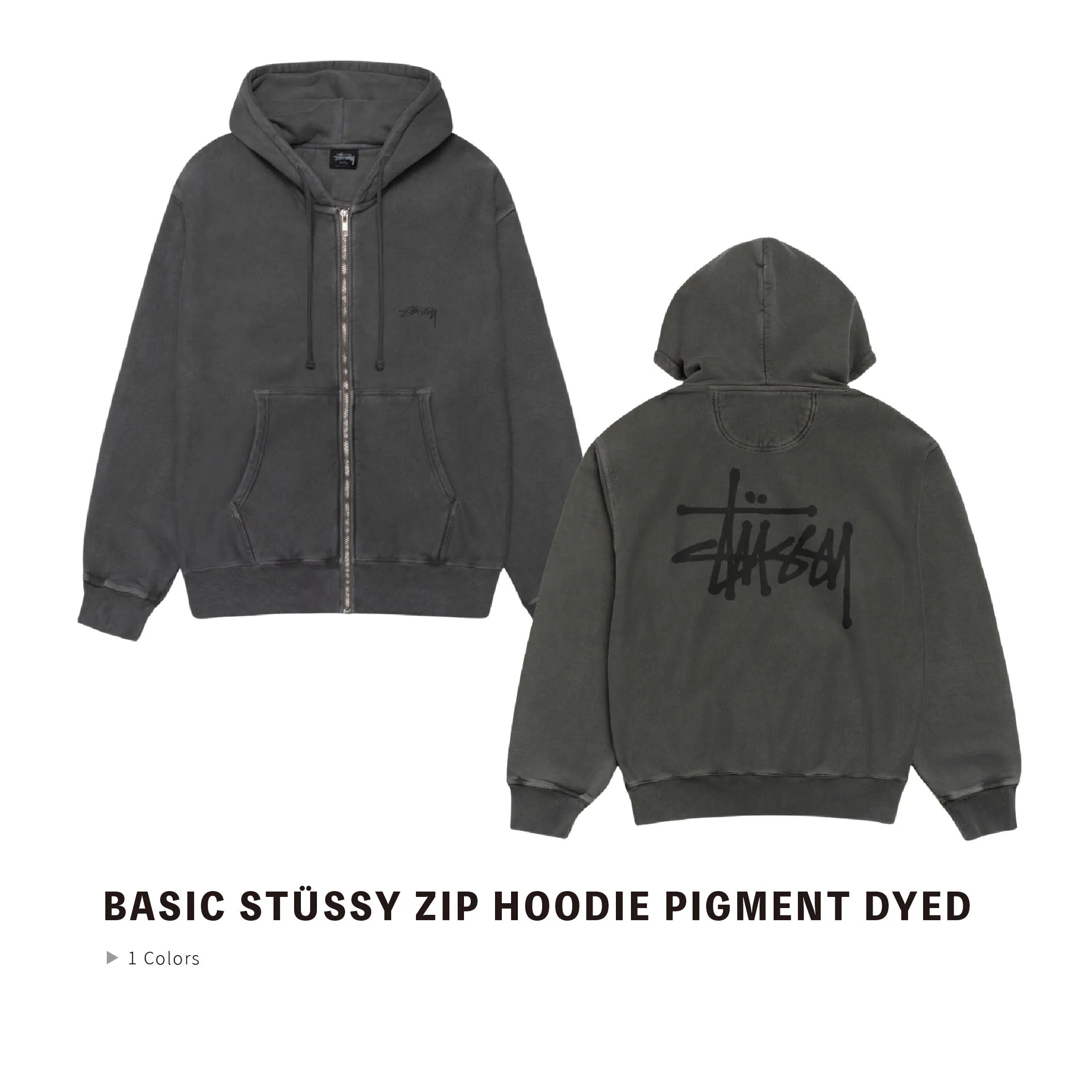 Stussy 25FW BASIC STÜSSY ZIP HOODIE PIGMENT DYED