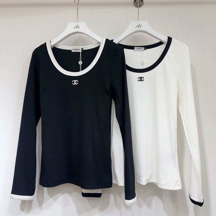 『S-L』秋 新作 クルーネック シンプル 刺繍 スリムフィット 着痩せ 長袖 Tシャツ インナー トップス