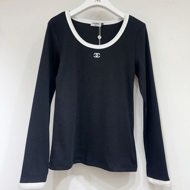 『S-L』秋 新作 クルーネック シンプル 刺繍 スリムフィット 着痩せ 長袖 Tシャツ インナー トップス