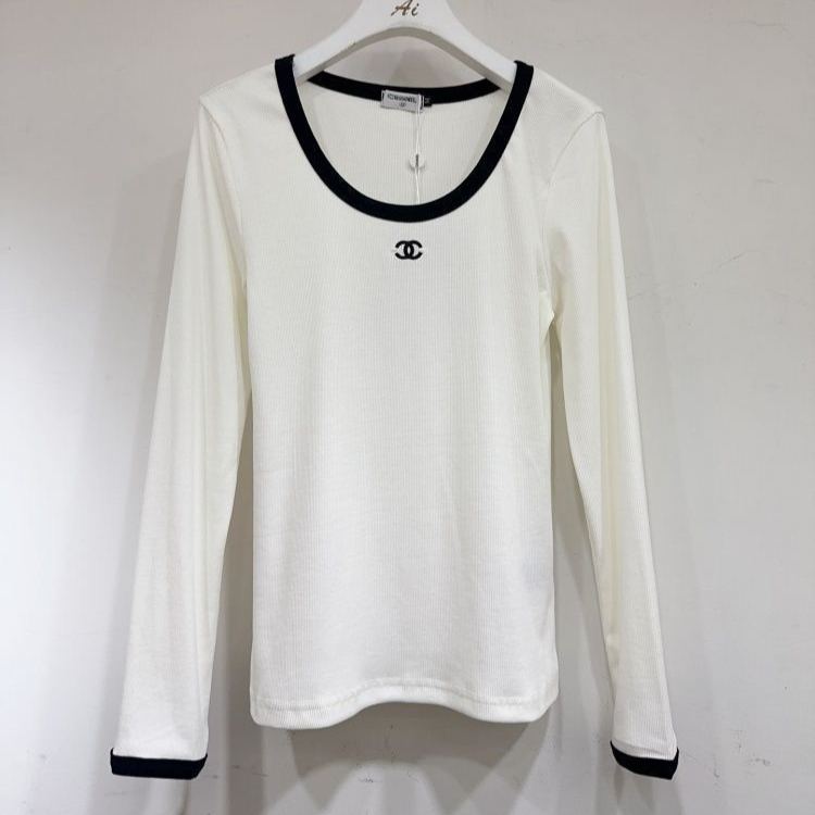 『S-L』秋 新作 クルーネック シンプル 刺繍 スリムフィット 着痩せ 長袖 Tシャツ インナー トップス