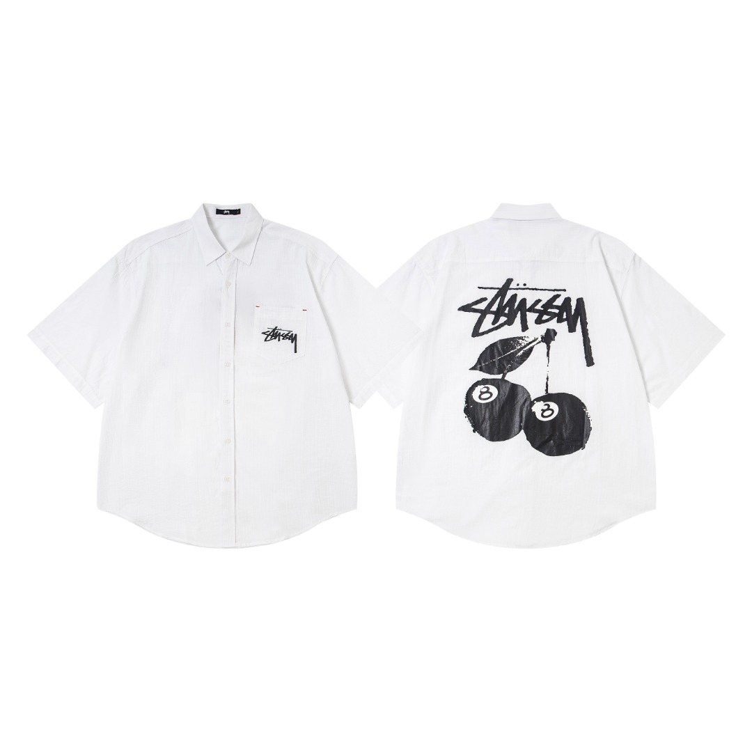 Stussy x Patta joint printed lapel plaid loose short-sleeved shirt