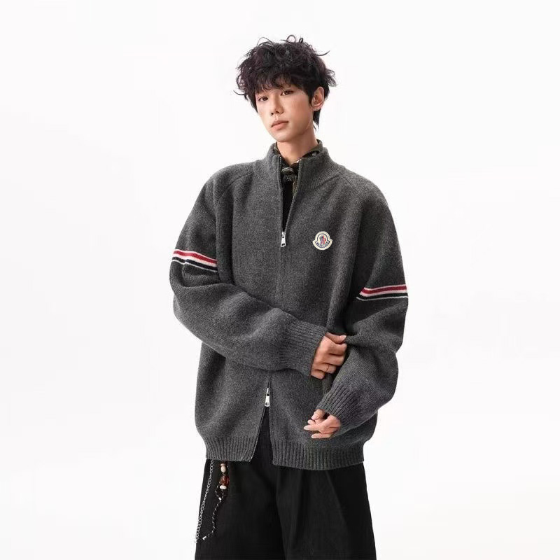 『M-2XL』男女兼用のストライプ柄スタンドカラーカーディガンセーター、秋冬用の高級ダブルジッパーニットウェア。