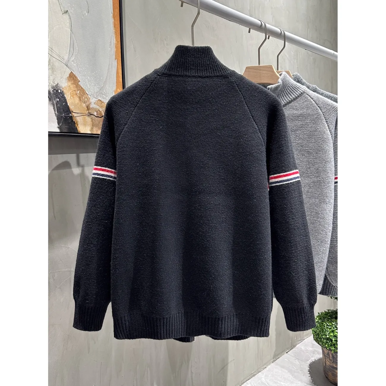 『M-2XL』男女兼用のストライプ柄スタンドカラーカーディガンセーター、秋冬用の高級ダブルジッパーニットウェア。
