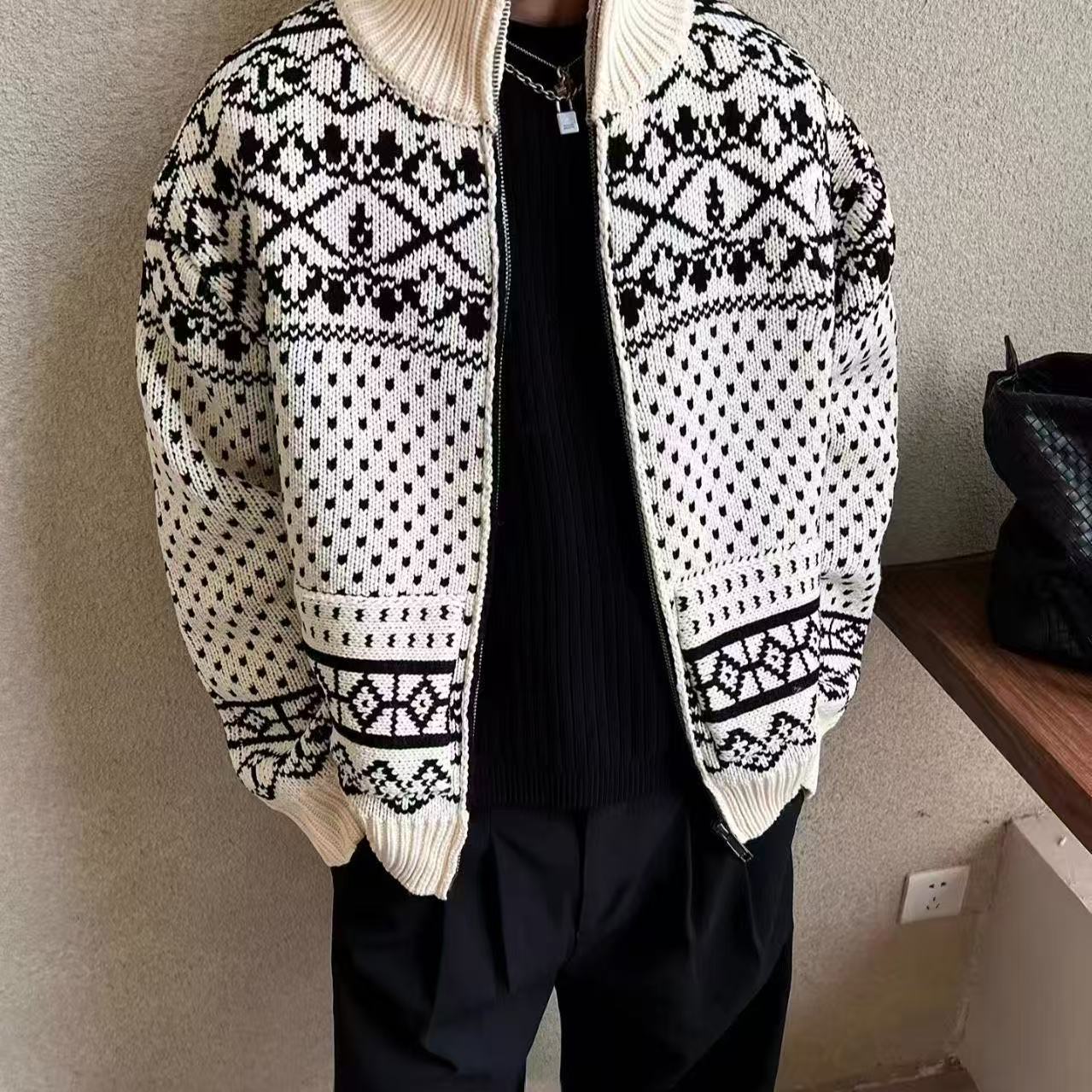 寬松百搭重磅開衫毛衣男秋冬季新款加厚高級感針織衫外套上衣