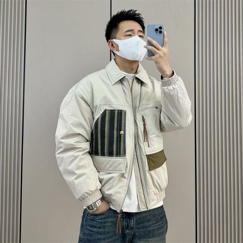 潮流美式工裝拼色翻領男春季潮流百搭休閒夾克氣質外套