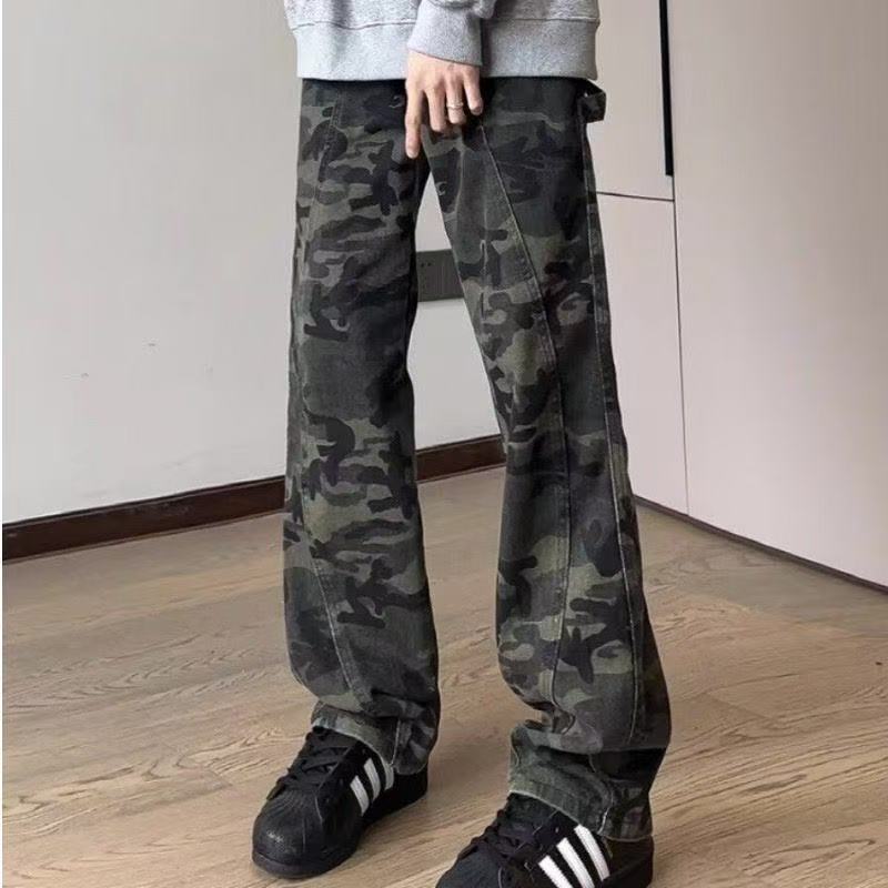 美式復古風男款涼感耐磨吸濕排汗寬松直筒無彈牛仔