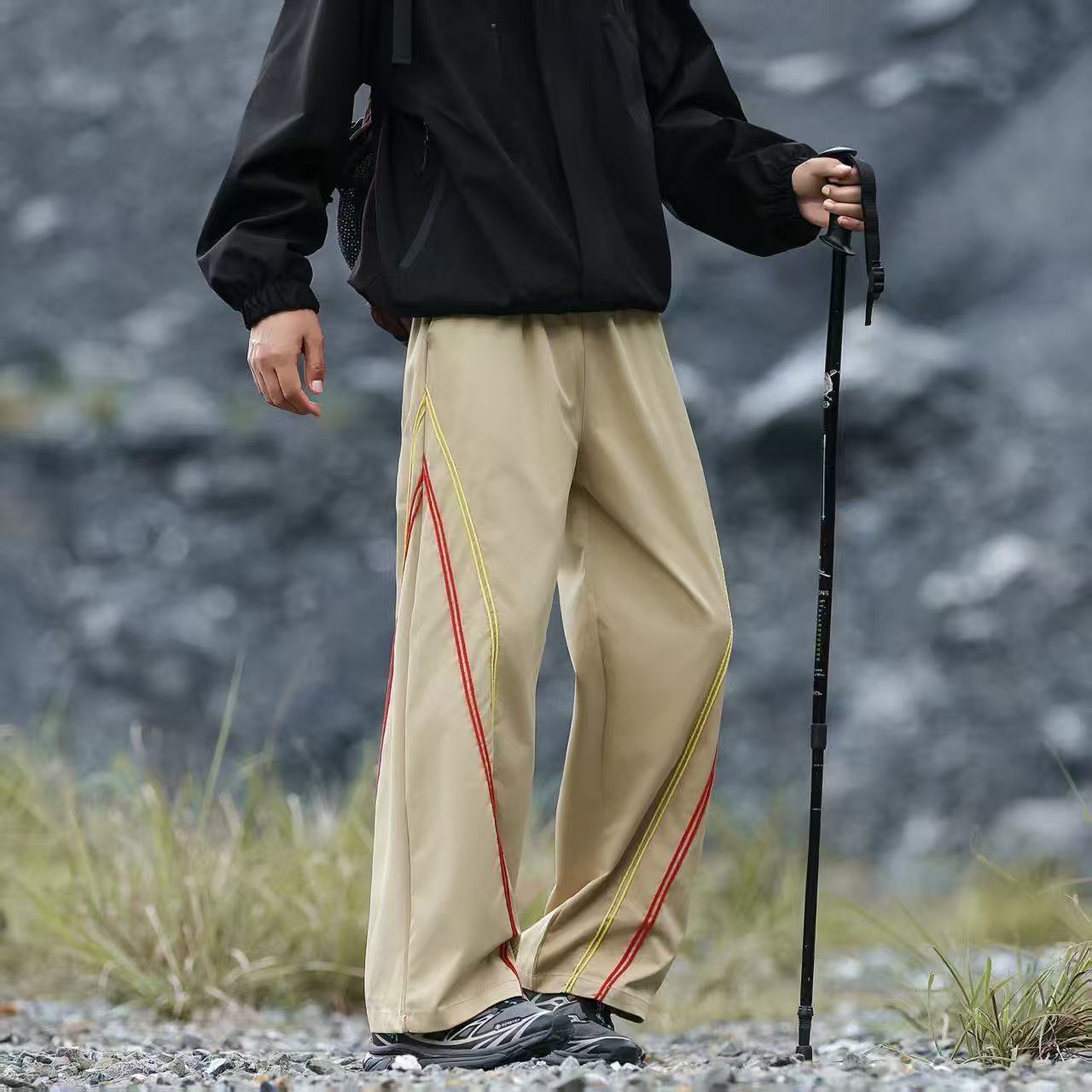 春秋款港風多巴胺美式長褲運動潮流男裝寬松彎刀直筒休閒褲男褲