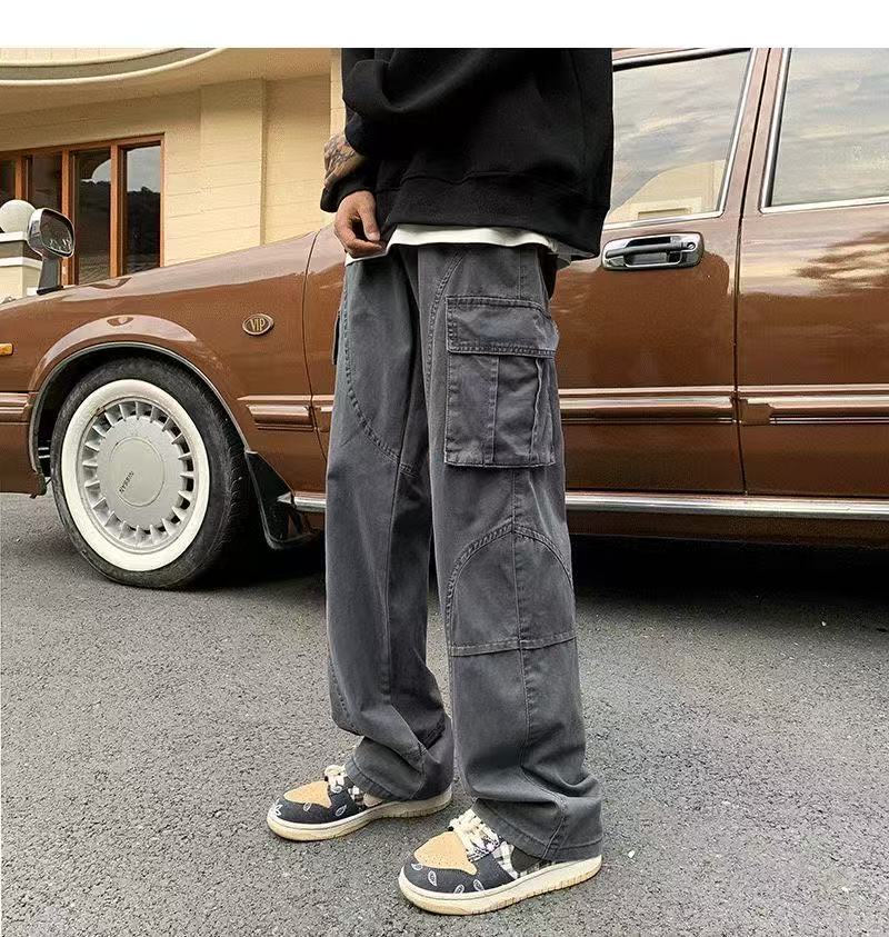 春秋高街工裝褲潮牌寬松直筒感闊男生潮流休閒褲美式復古休閒褲