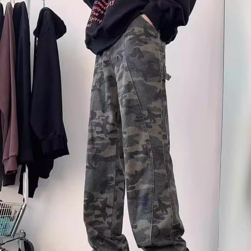 美式復古風男款涼感耐磨吸濕排汗寬松直筒無彈牛仔