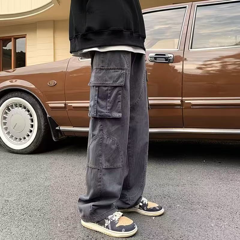 春秋高街工裝褲潮牌寬松直筒感闊男生潮流休閒褲美式復古休閒褲