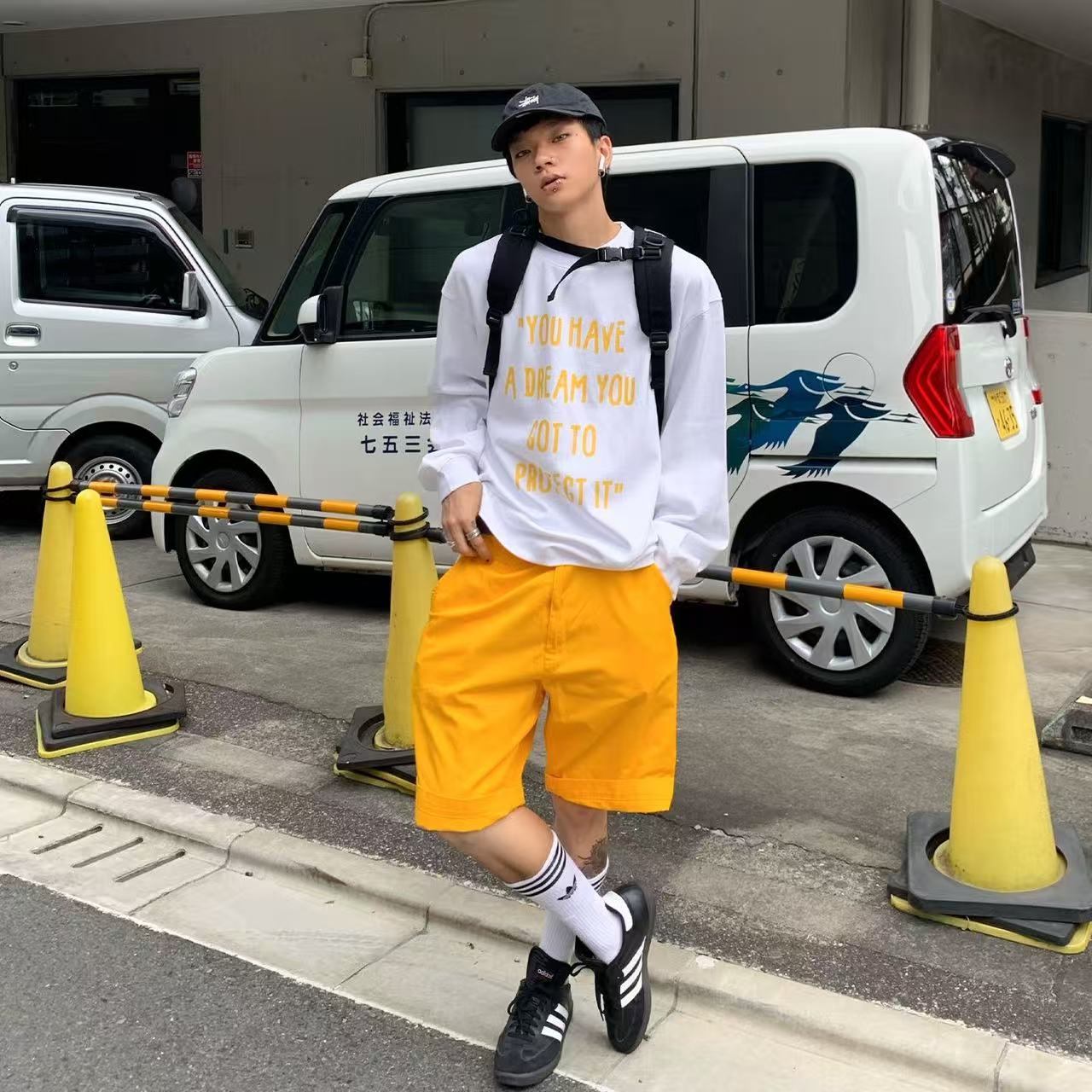 純棉重磅美式休閒字母印花長袖T恤男寬松春秋打底衫上衣