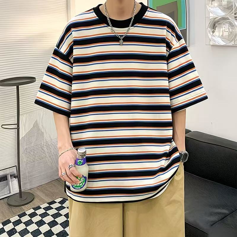 休閒寬鬆條紋潮流百搭款短袖T恤