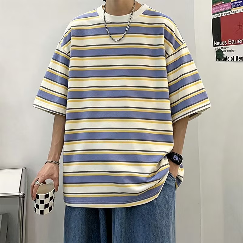 休閒寬鬆條紋潮流百搭款短袖T恤