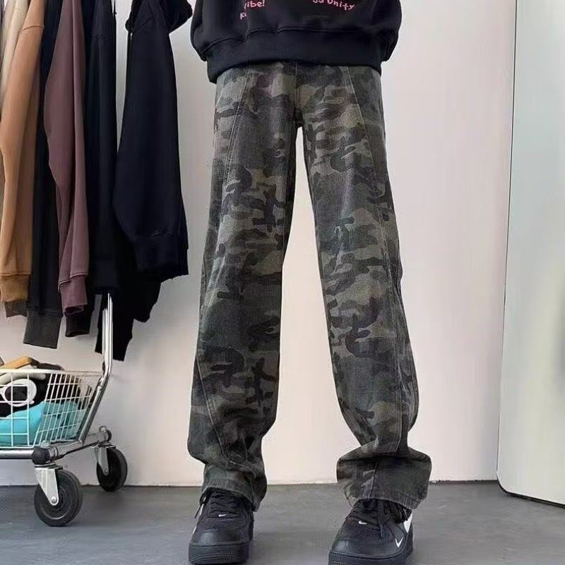 美式復古風男款涼感耐磨吸濕排汗寬松直筒無彈牛仔