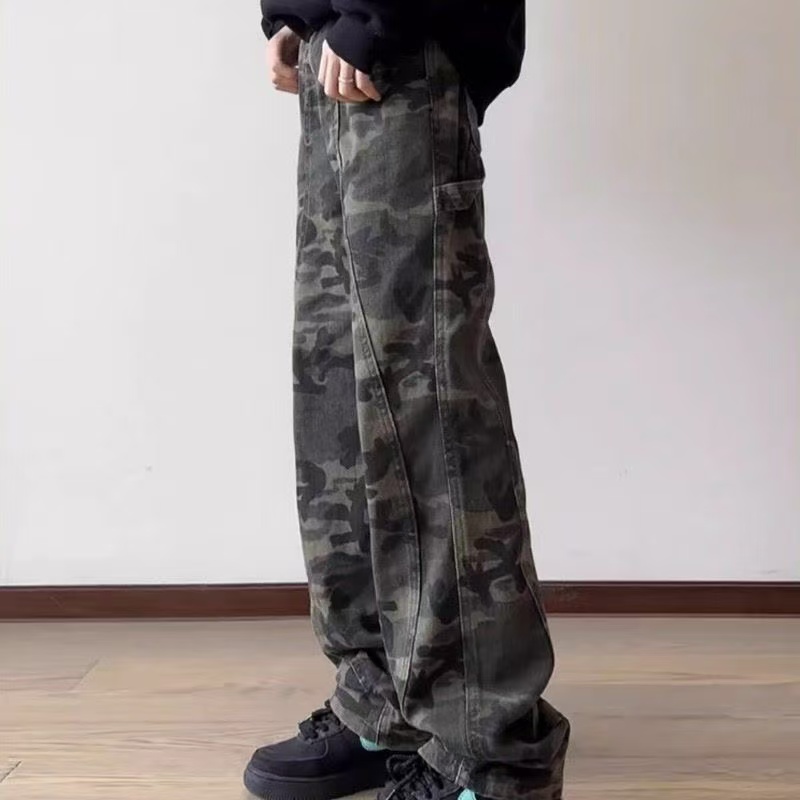 美式復古風男款涼感耐磨吸濕排汗寬松直筒無彈牛仔