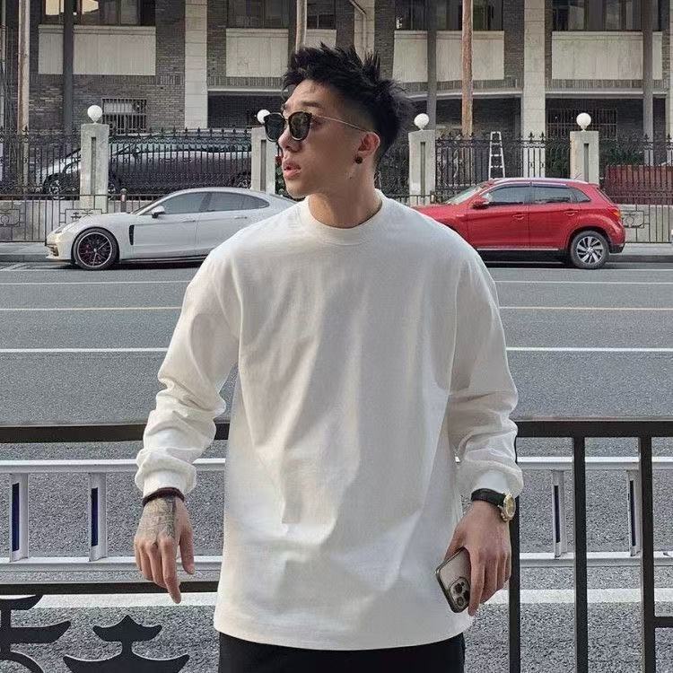 時尚帥氣男士長袖上衣束口輕奢正肩高檔青少年打底T恤衫