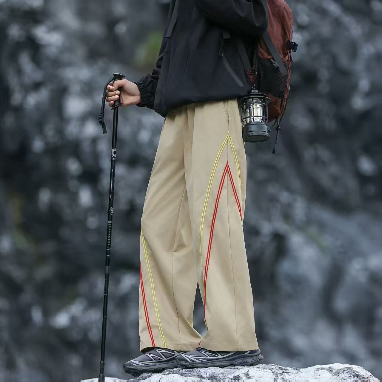 春秋款港風多巴胺美式長褲運動潮流男裝寬松彎刀直筒休閒褲男褲