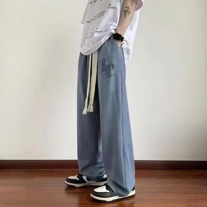 秋麂皮褲男潮牌美式復古寬松直筒闊腿休閒長褲歐美高街褲
