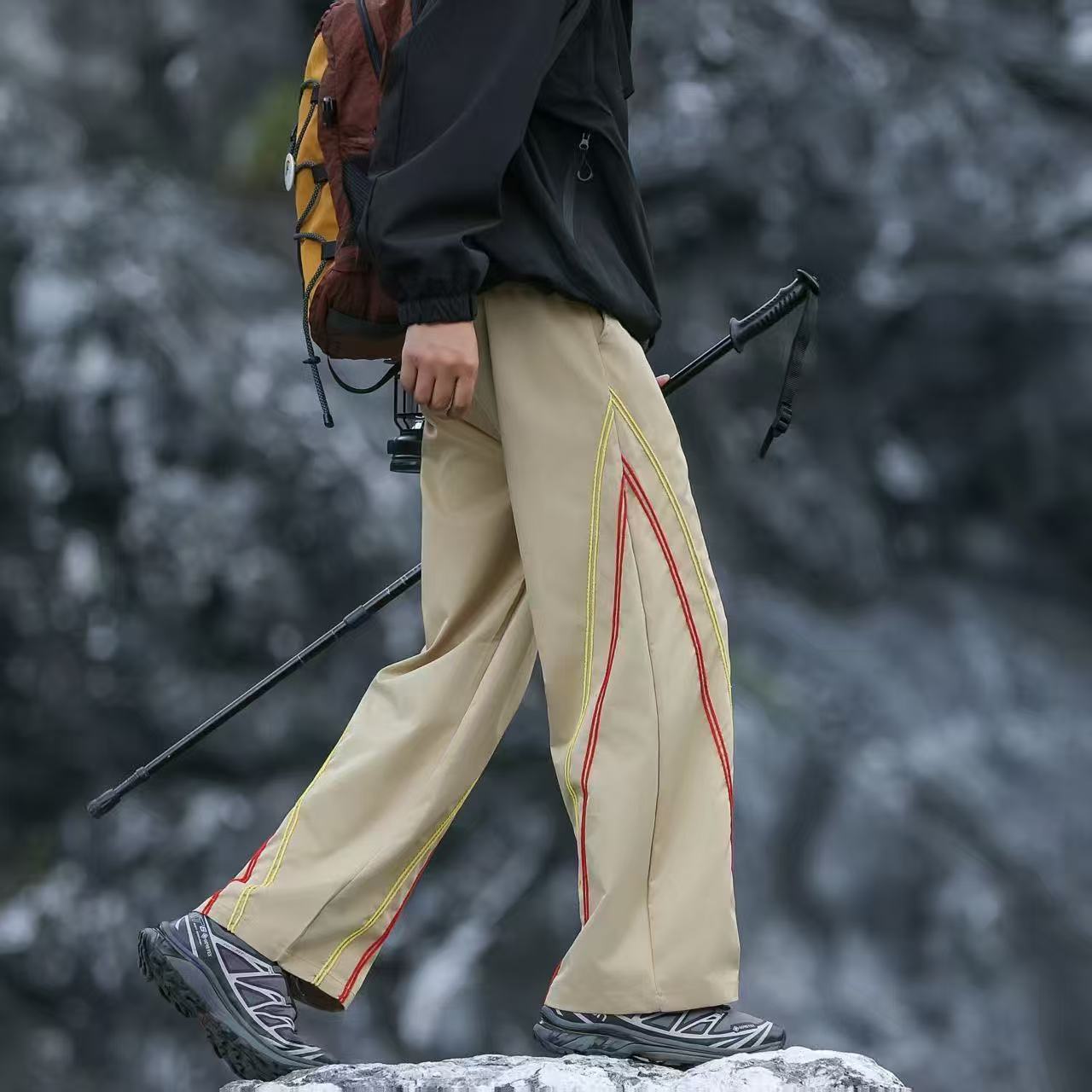 春秋款港風多巴胺美式長褲運動潮流男裝寬松彎刀直筒休閒褲男褲