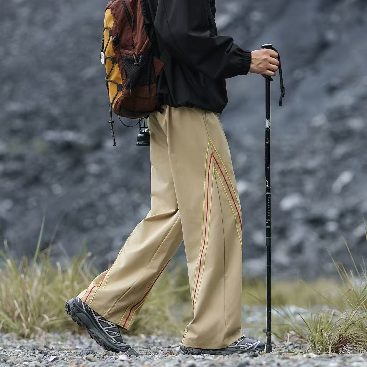 春秋款港風多巴胺美式長褲運動潮流男裝寬松彎刀直筒休閒褲男褲
