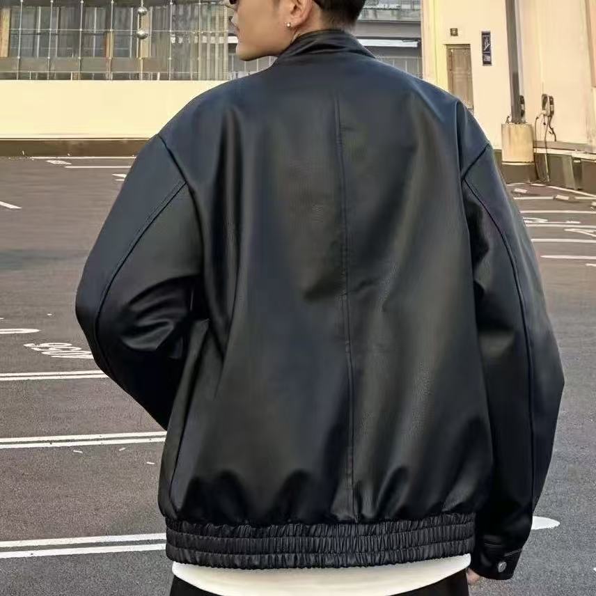美式簡約PU皮夾克男女春秋季新款潮牌短款休閒棒球領外套潮上衣