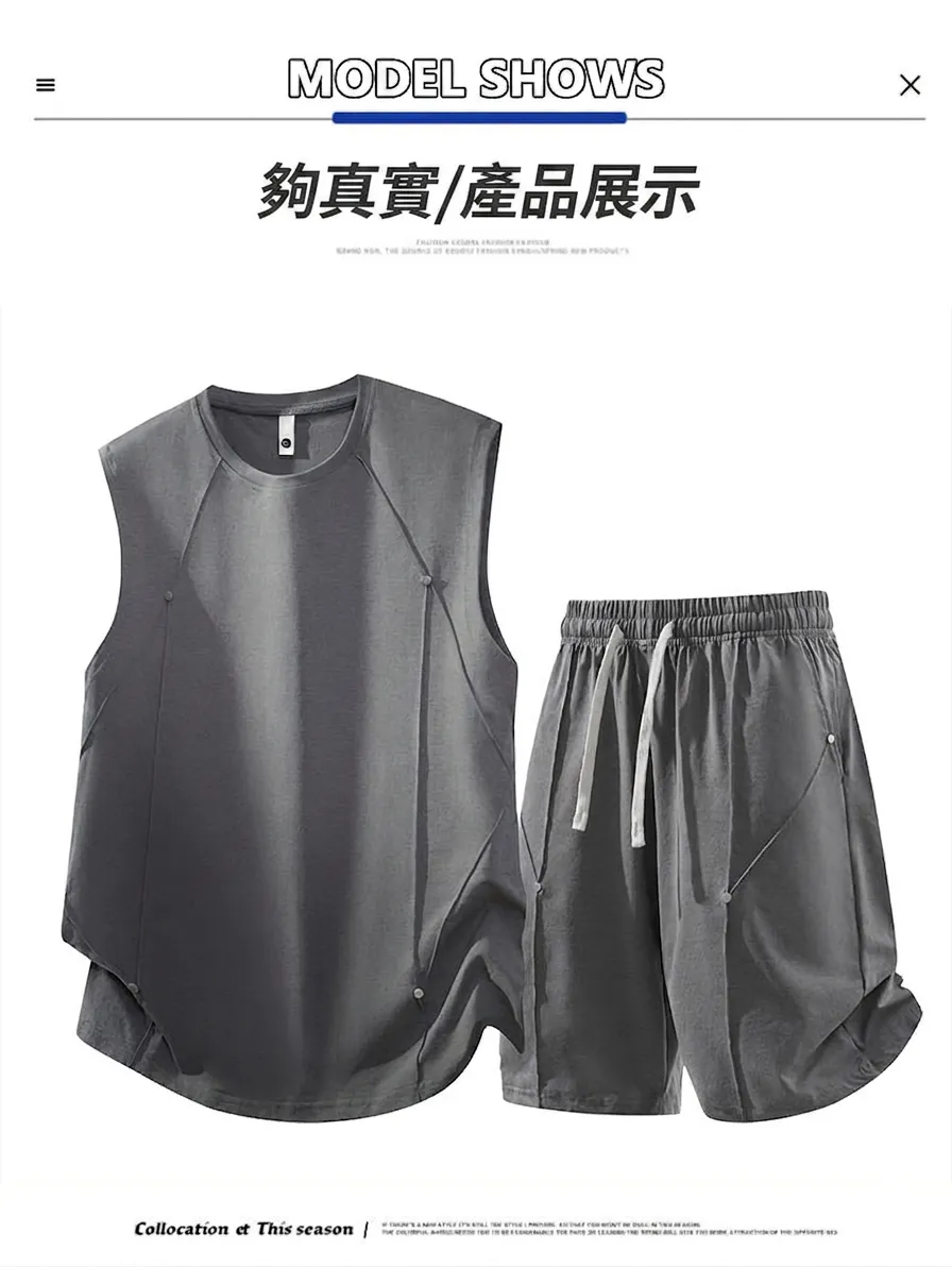 【套裝】大碼無袖背心+跑步運動短褲兩件套