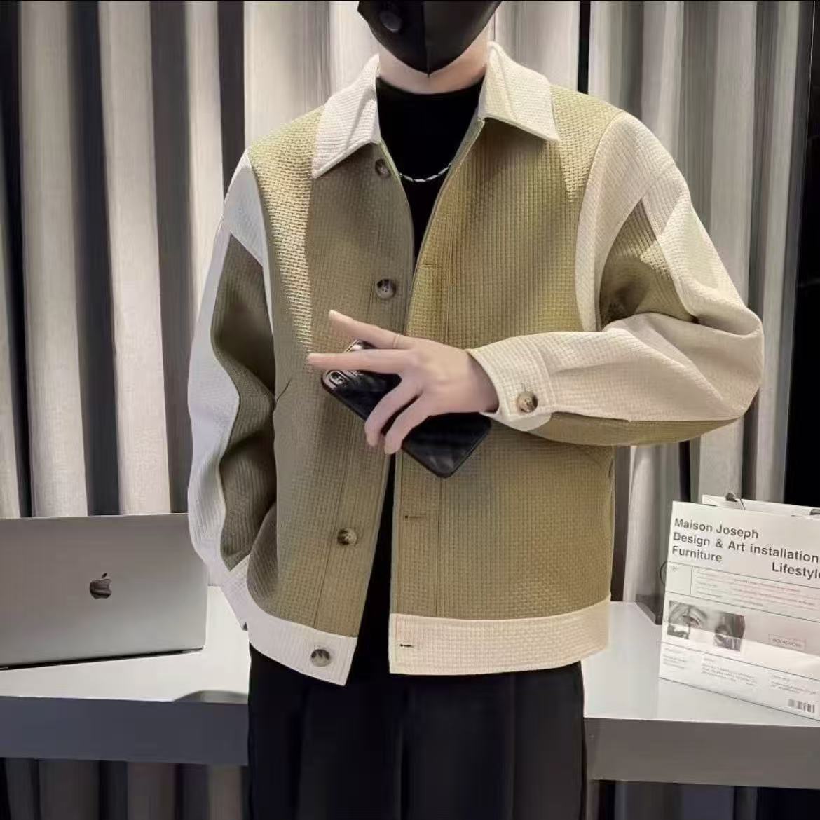 帥外套撞色春秋香風寬松高級潮流休閒新款時尚拼色翻領夾克上衣