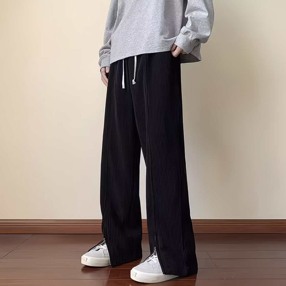 垂感燈芯絨褲子男潮牌直筒寬松休閒褲春秋季男士長褲