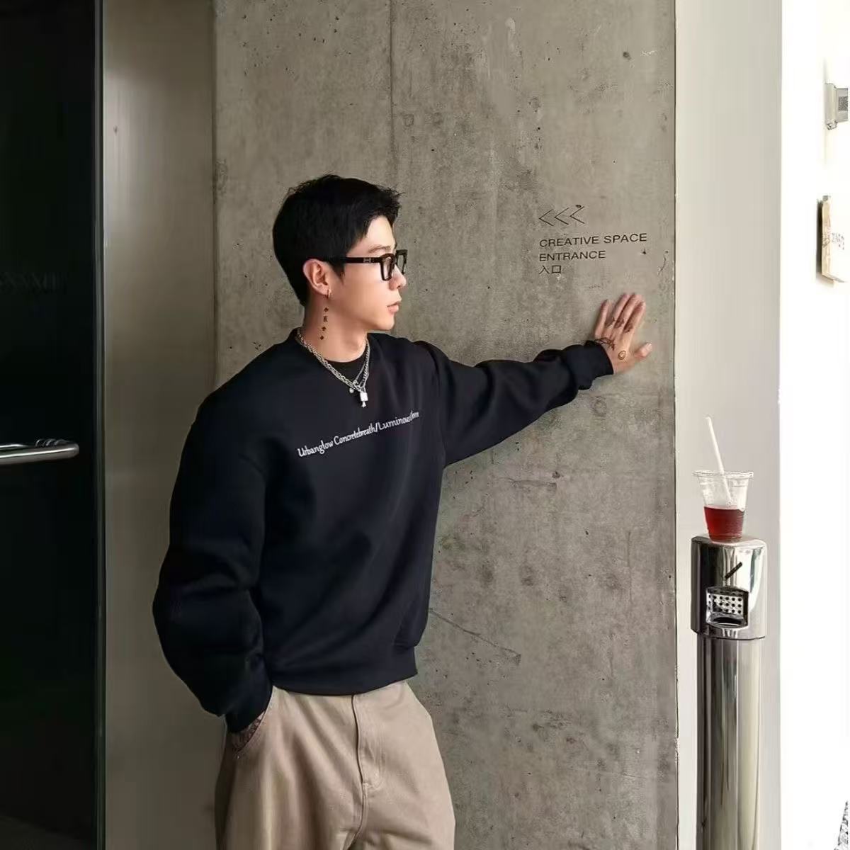 美式圓領長袖印花衛衣休閒寬松套頭上衣百搭潮流