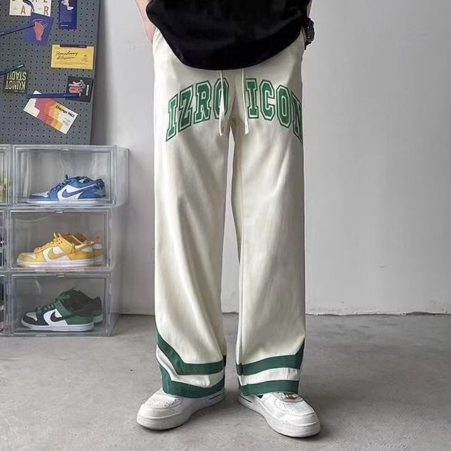 春夏秋新款寬松闊腿鬆緊腰帶休閒褲
