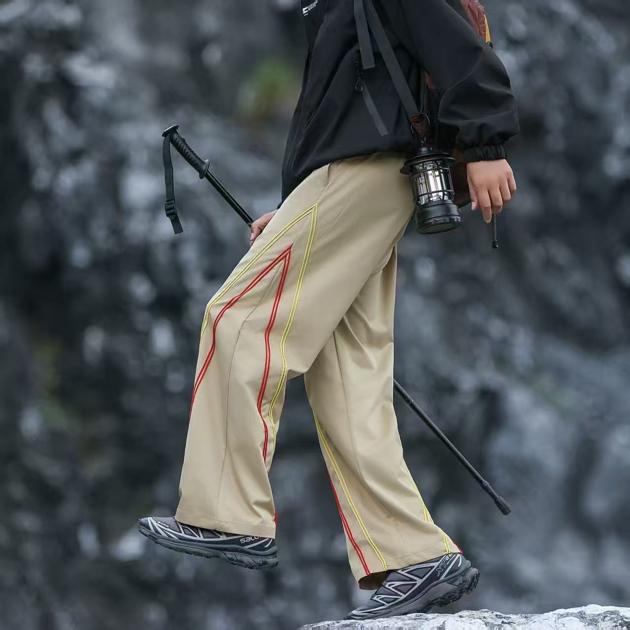 春秋款港風多巴胺美式長褲運動潮流男裝寬松彎刀直筒休閒褲男褲