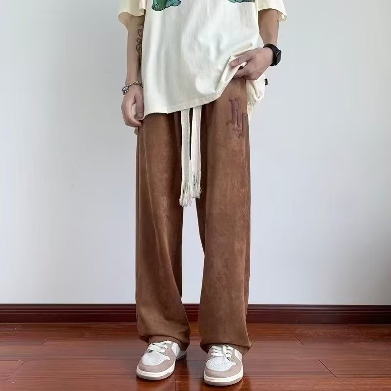 秋麂皮褲男潮牌美式復古寬松直筒闊腿休閒長褲歐美高街褲