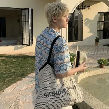 【單件/套裝】美式復古夏威夷鏤空短袖襯衫+純色T恤+休閒短褲三件套