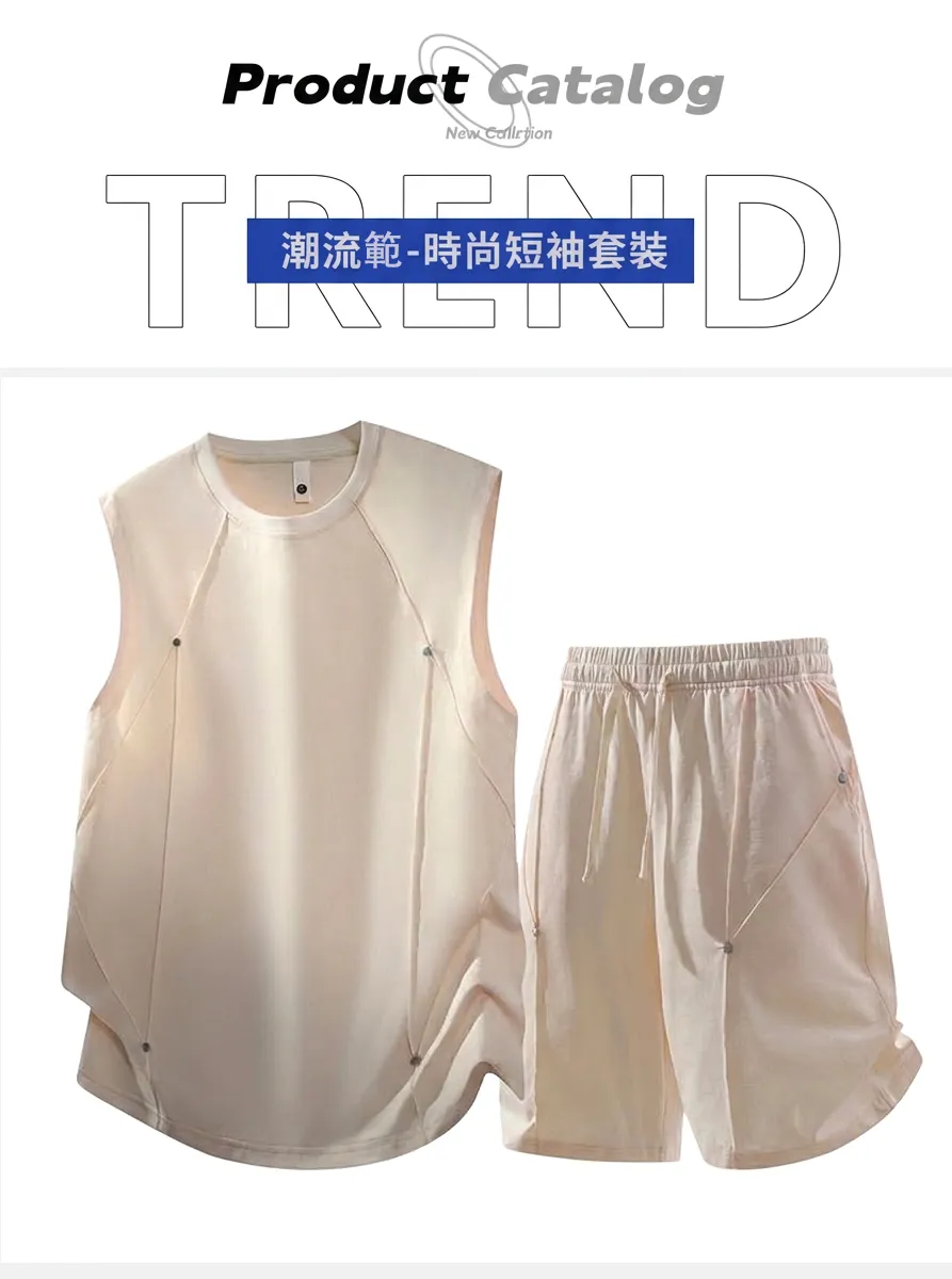 【套裝】大碼無袖背心+跑步運動短褲兩件套