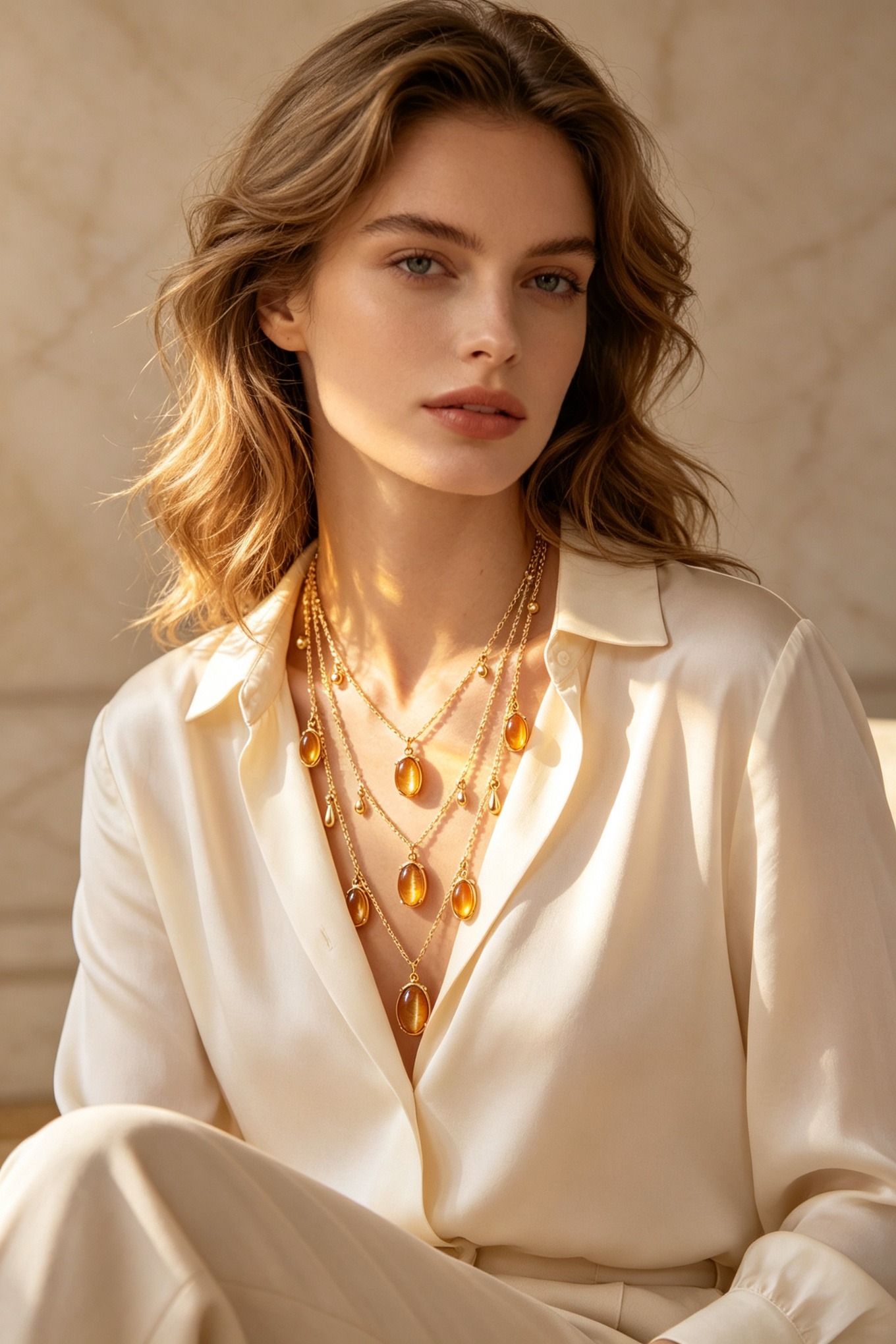 Cat's Eye Layered Chain Necklace | Moon Jewelry