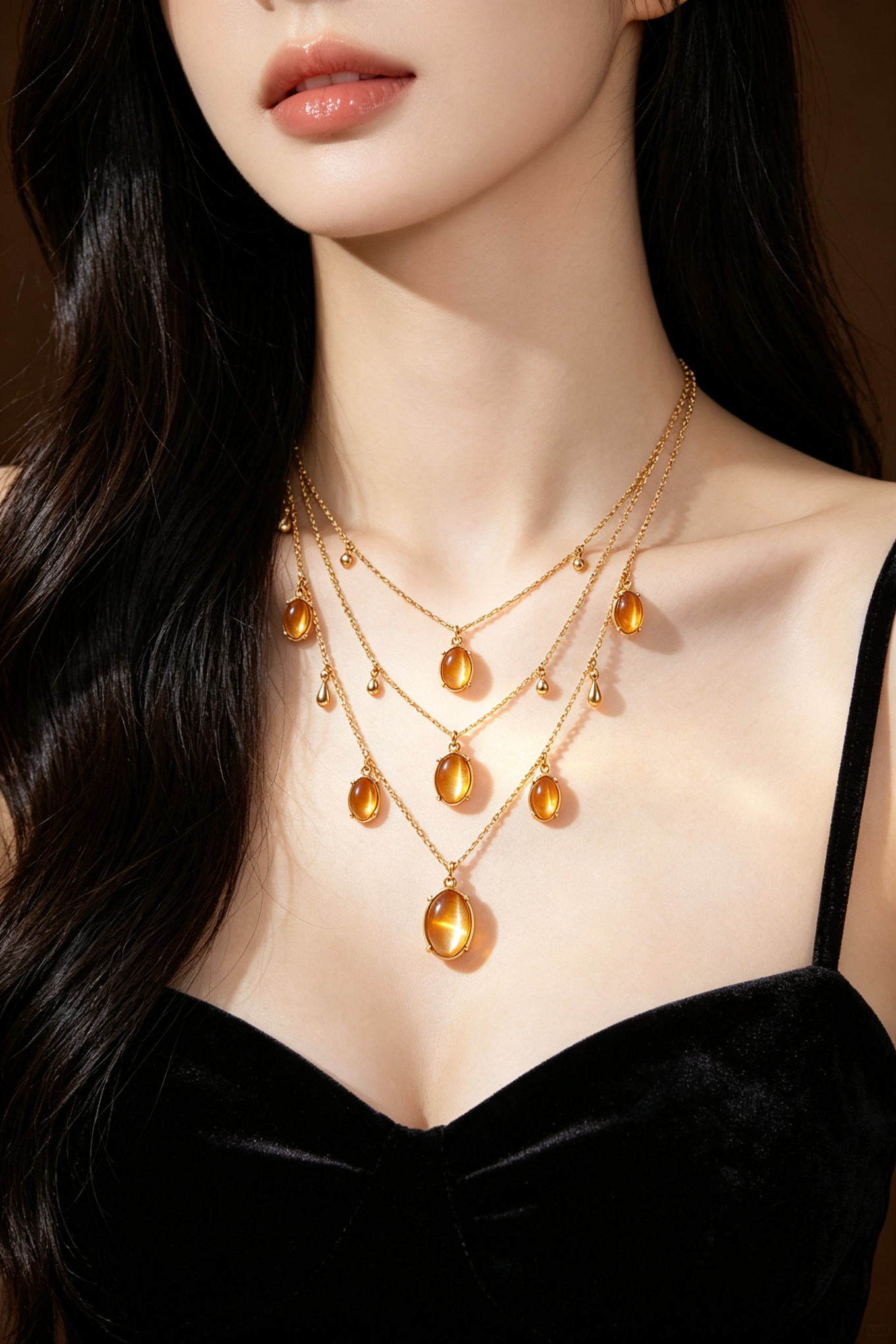 Cat's Eye Layered Chain Necklace | Moon Jewelry