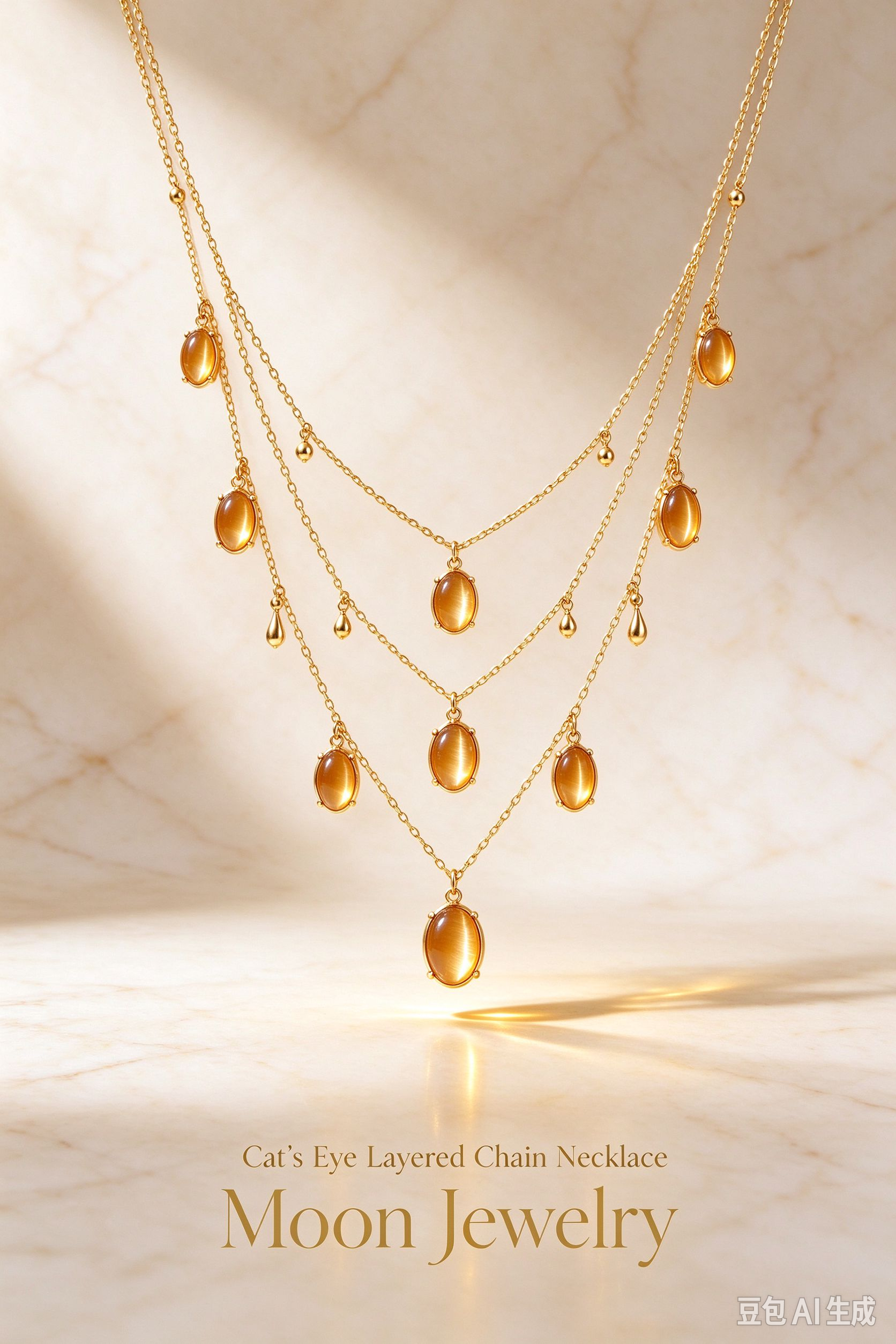 Cat's Eye Layered Chain Necklace | Moon Jewelry