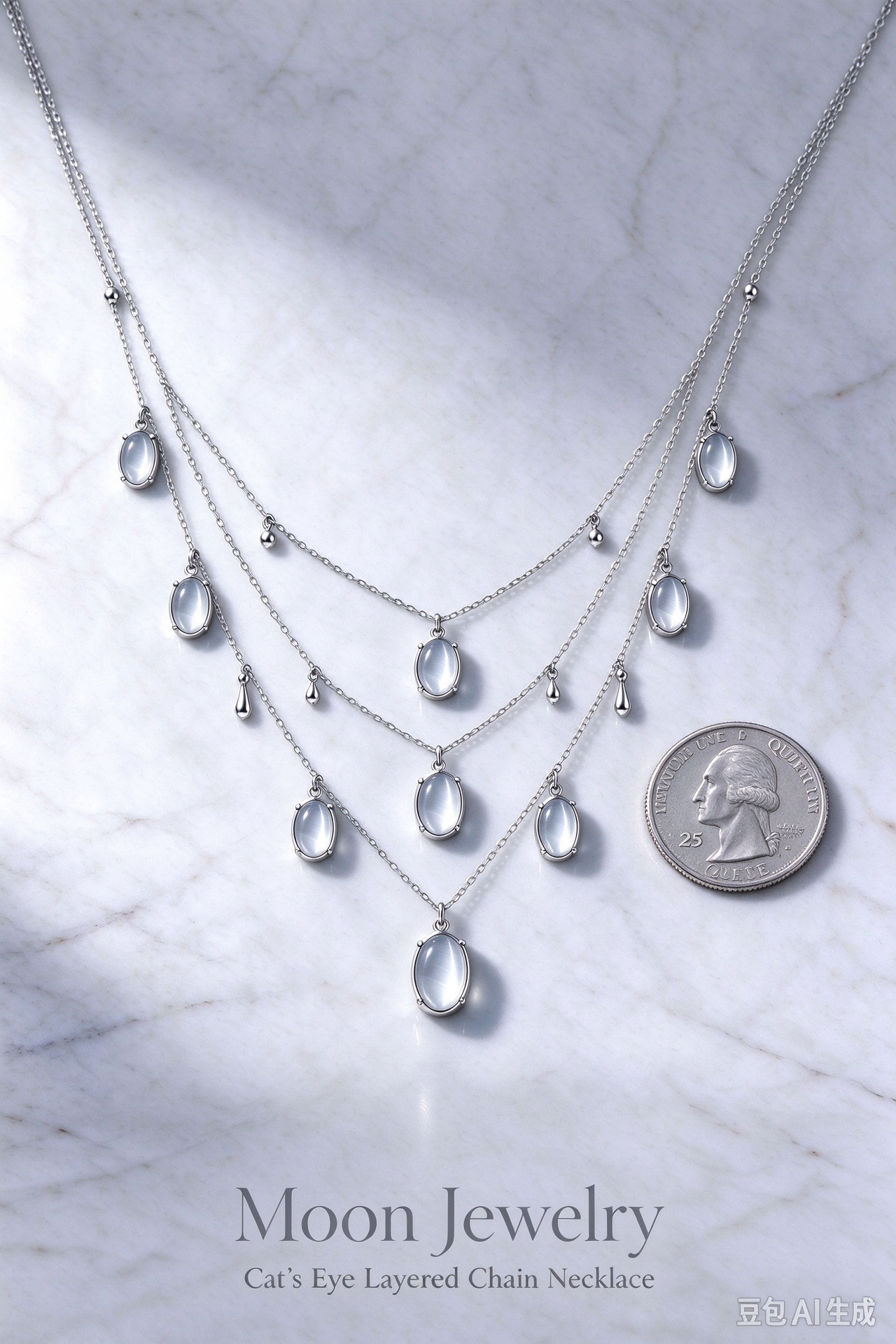 Cat's Eye Layered Chain Necklace | Moon Jewelry