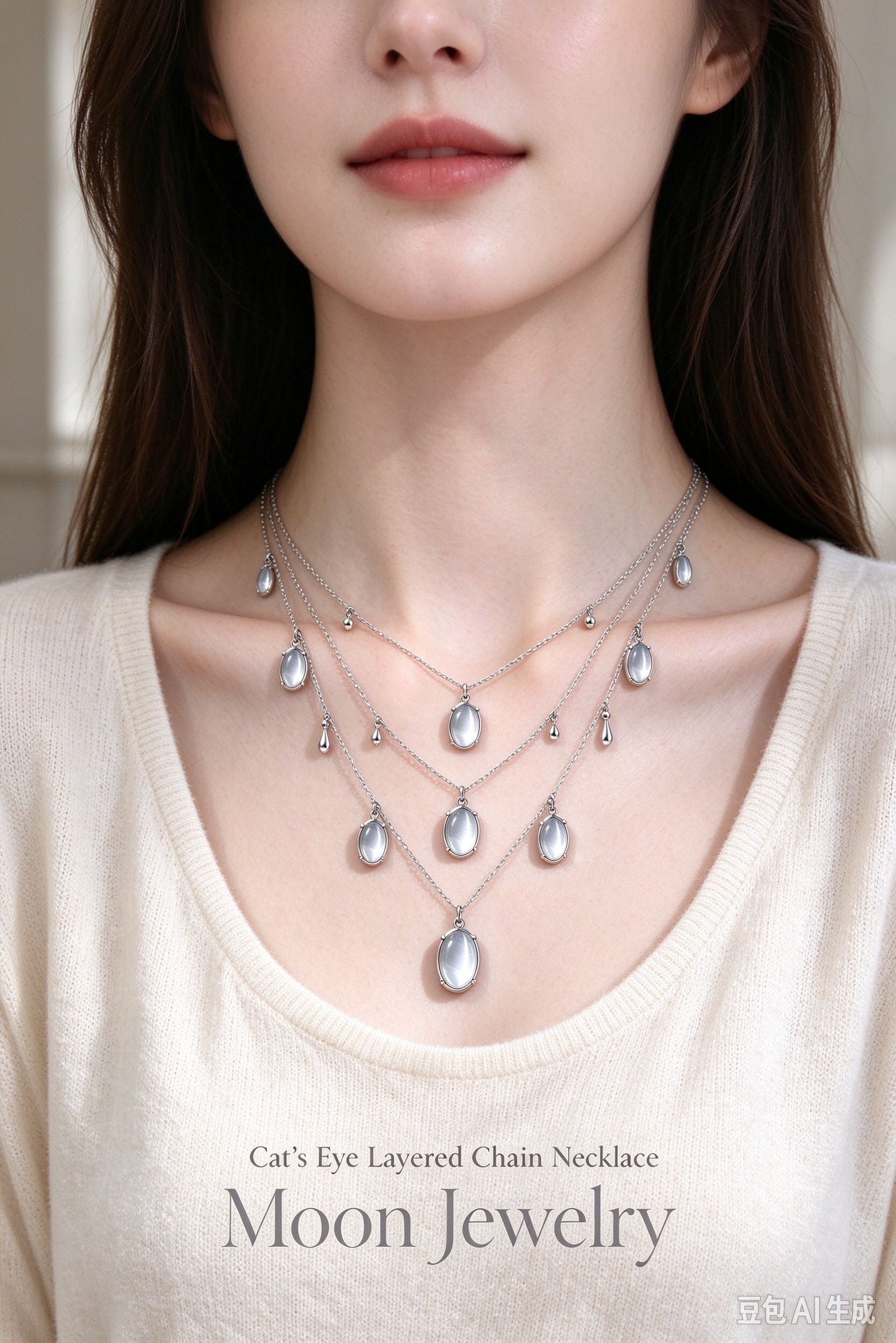 Cat's Eye Layered Chain Necklace | Moon Jewelry