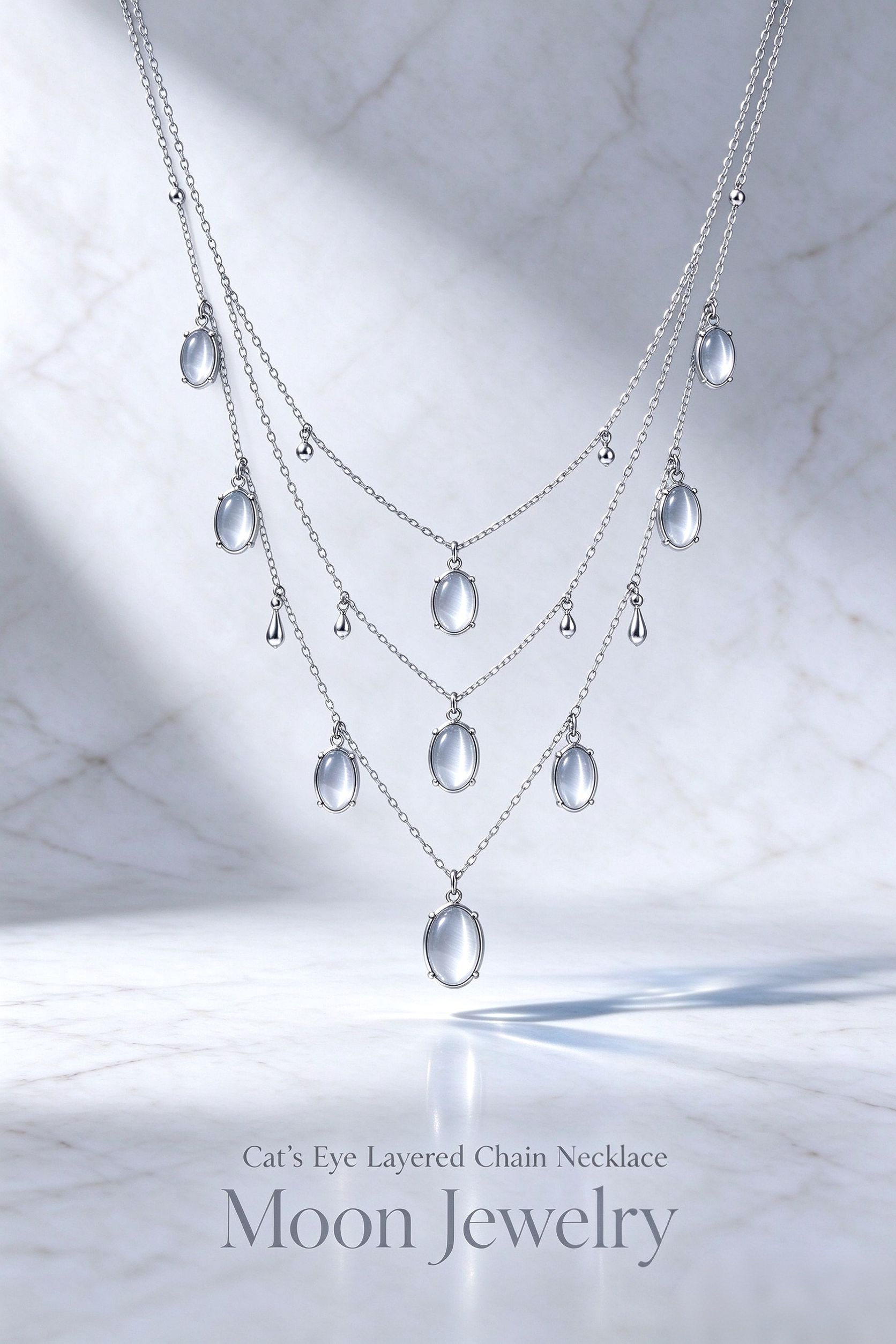 Cat's Eye Layered Chain Necklace | Moon Jewelry