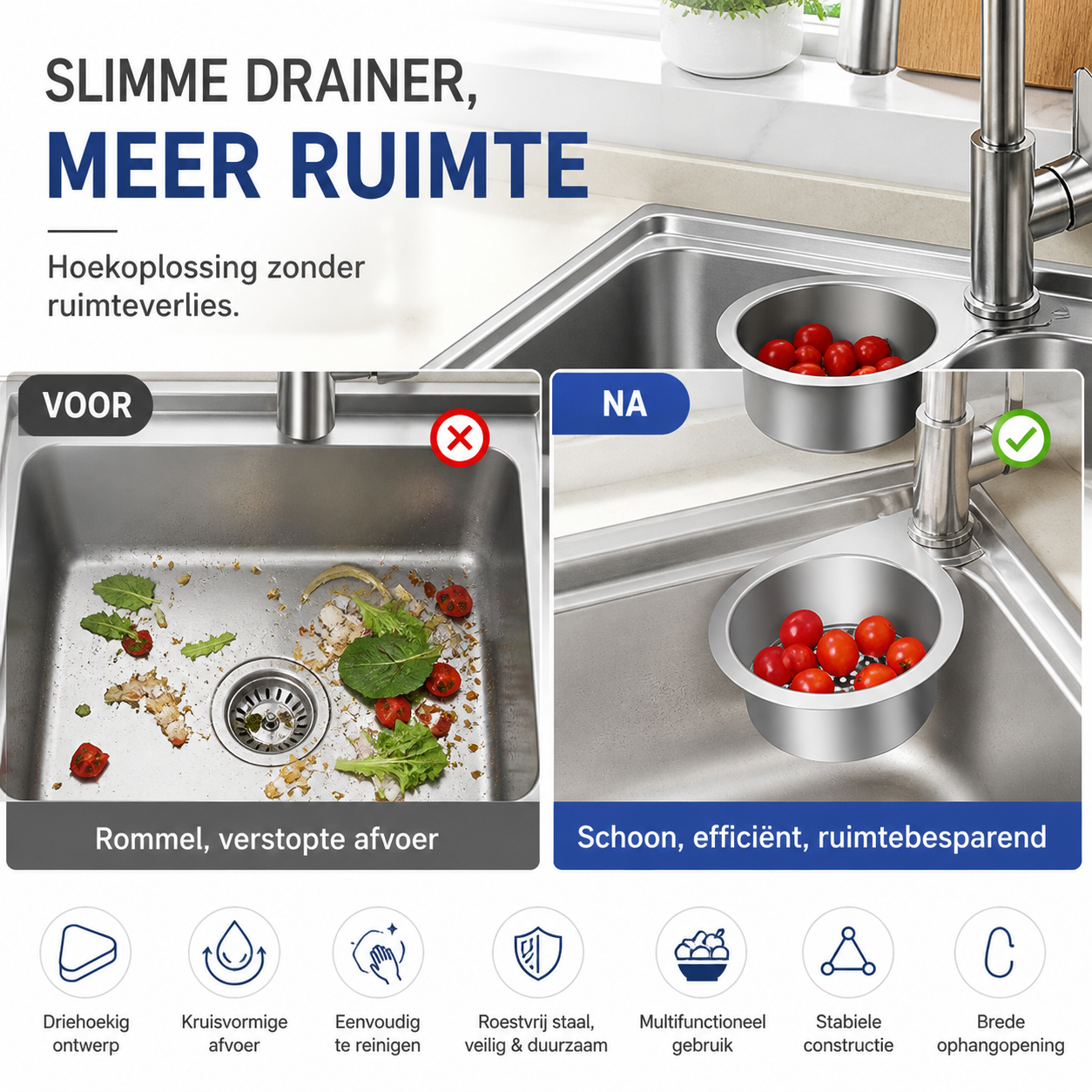 Sink strainer filtering food scraps