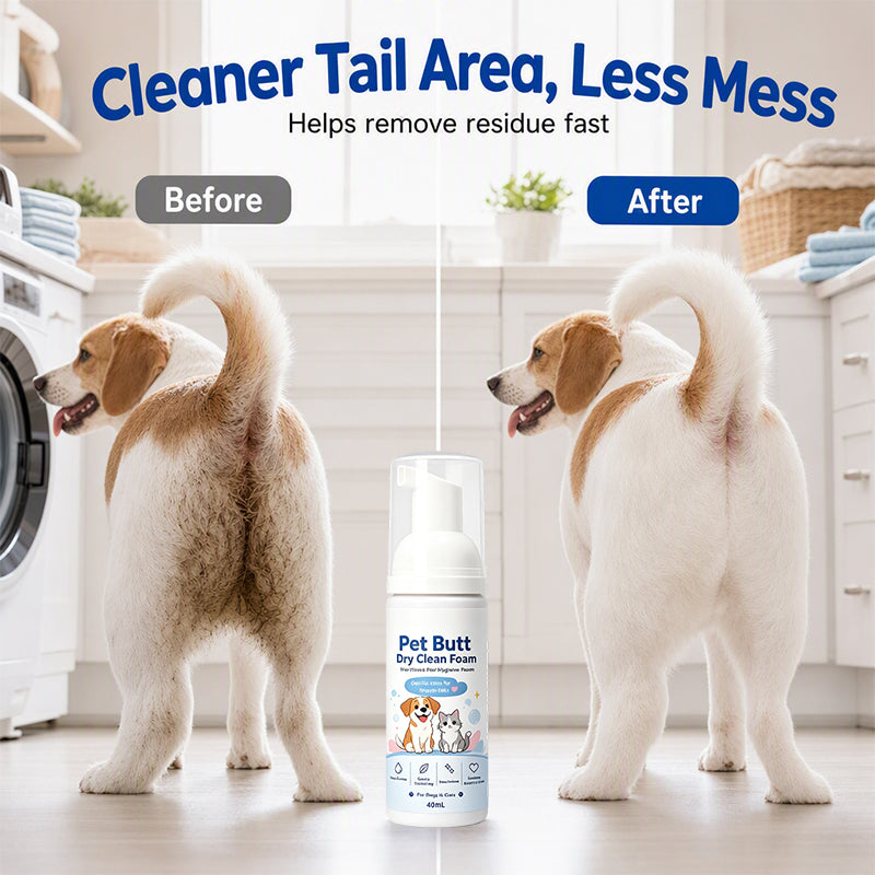 Pet hygiene foam for tail area cleanup