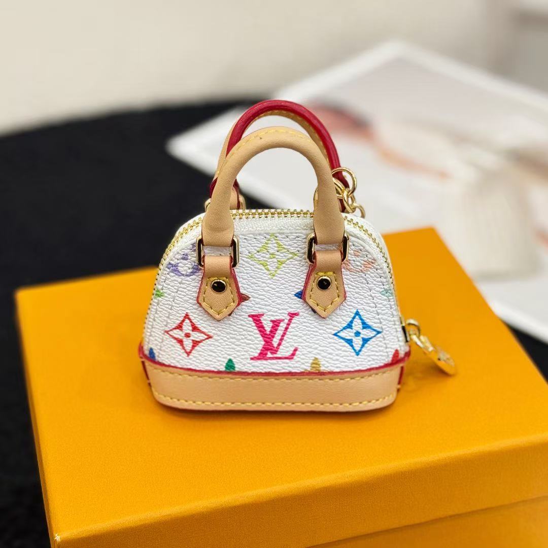 【LV旗艦店】ルイヴィトン × 村上隆 マイクロアルマ モノグラムマルチカラー バッグチャーム AirPods イヤホンケース ホワイト三彩