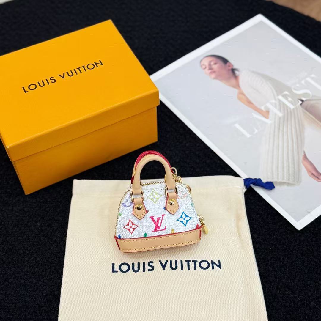 【LV旗艦店】ルイヴィトン × 村上隆 マイクロアルマ モノグラムマルチカラー バッグチャーム AirPods イヤホンケース ホワイト三彩