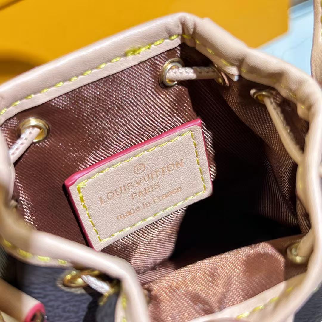 【LV旗艦店】Louis Vuitton（ルイ・ヴィトン）モノグラム柄 ミニバケットバッグ ピンクハンドル 巾着型 レディース ハンドバッグ