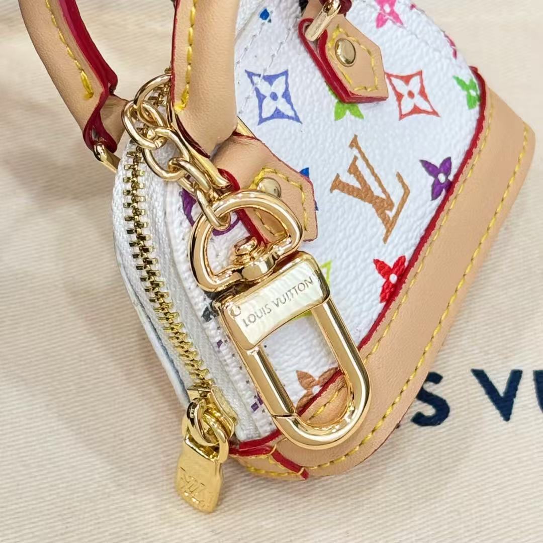【LV旗艦店】ルイヴィトン × 村上隆 マイクロアルマ モノグラムマルチカラー バッグチャーム AirPods イヤホンケース ホワイト三彩
